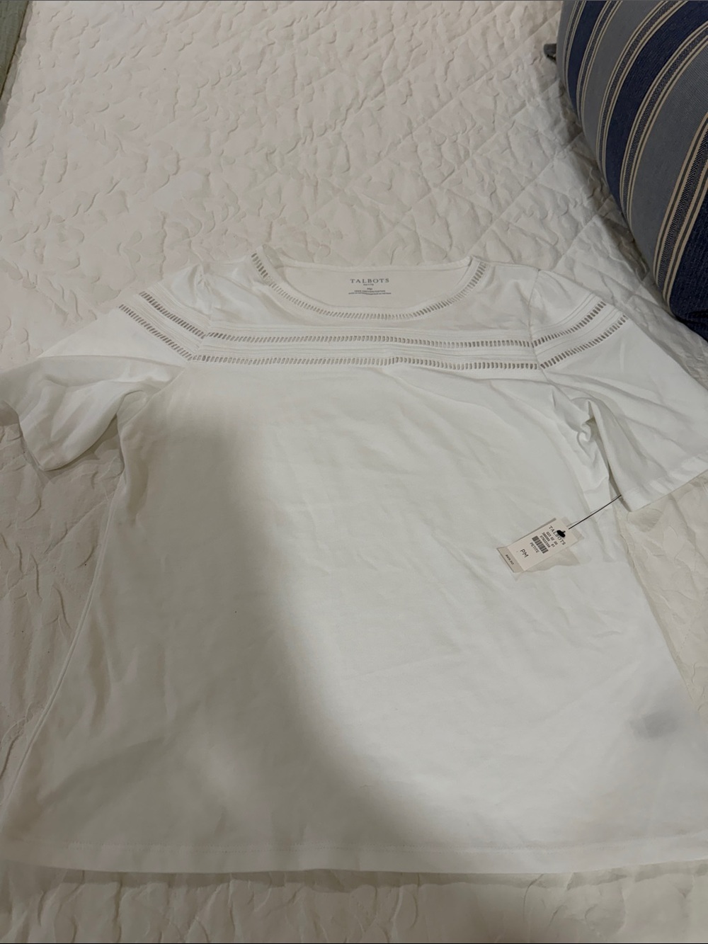Talbots White Short Sleeve Eyelet Yoke Top